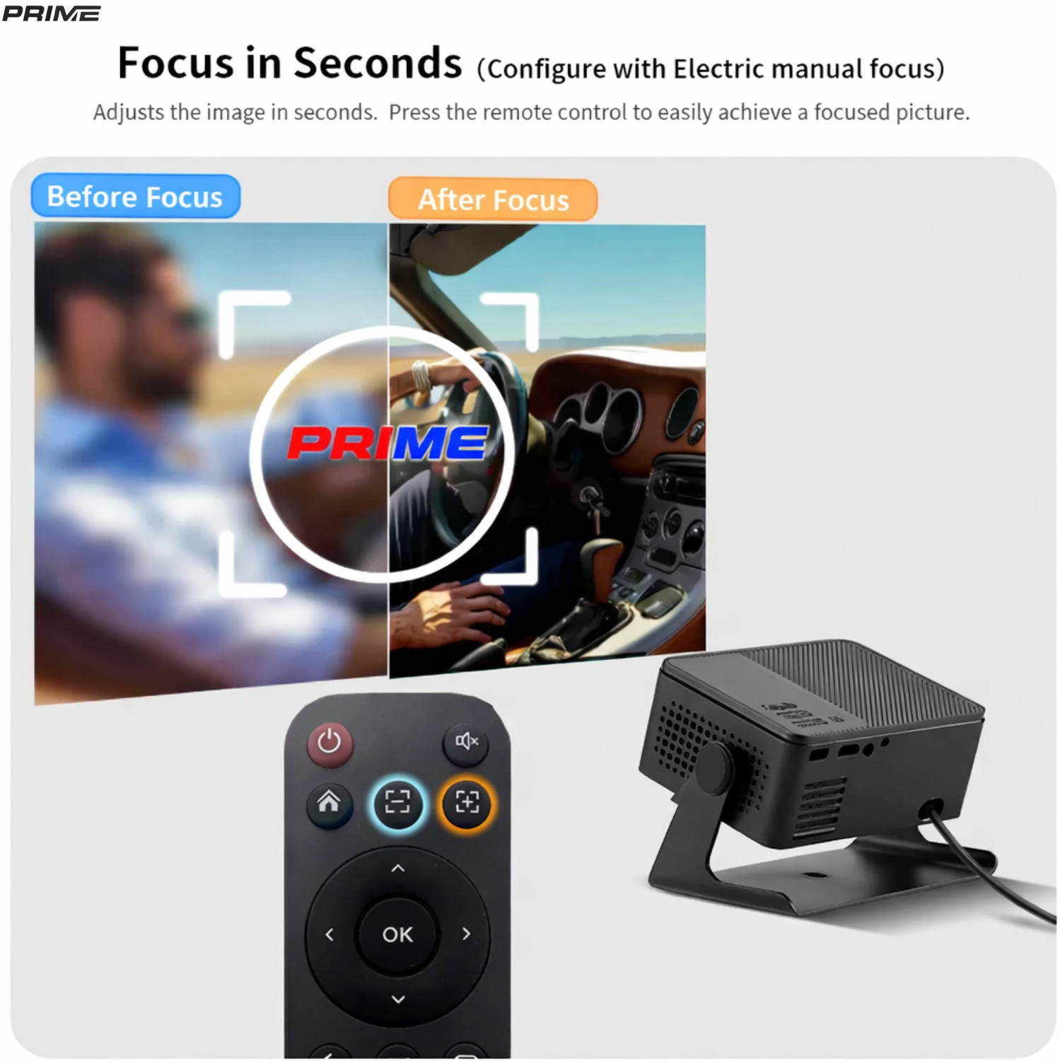 Image of Prime Projector MiniMax Pro Android 13 Smart Mini Projector | 6500 Lumens | 4K Ultra HD Support (6500 lm / 2 Speaker / Wireless / Remote Controller) Portable Projector (100% Dust Proof Wi-Fi 6 & Bluetooth 5.2 Screen Mirroring)