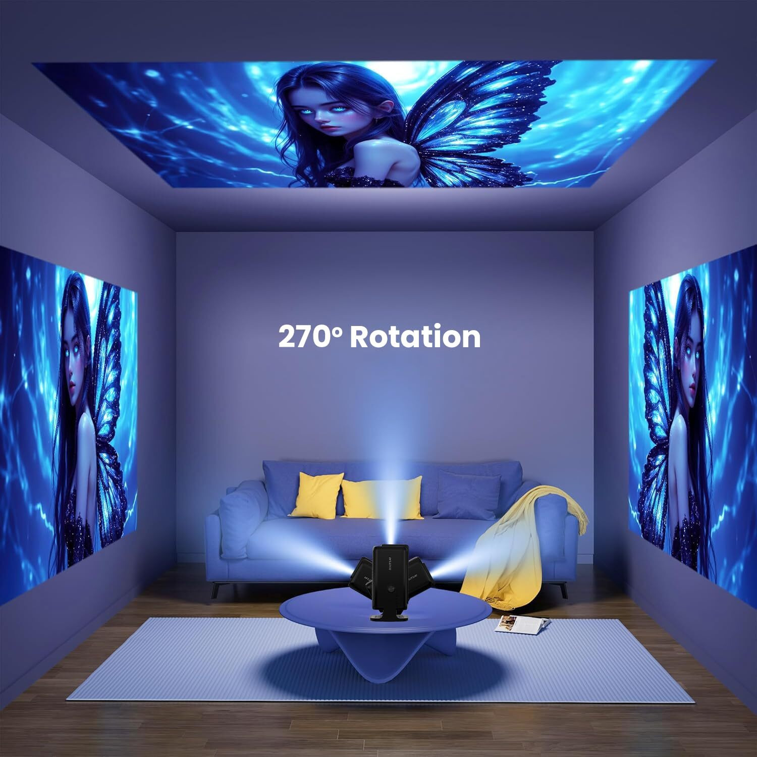 Image of Divine creation HY320 Mini 4K Support Smart Android 13 Projector with WiFi 6 HD Home Theater J50 (5000 lm / Wireless / Remote Controller) Portable Projector (Black)