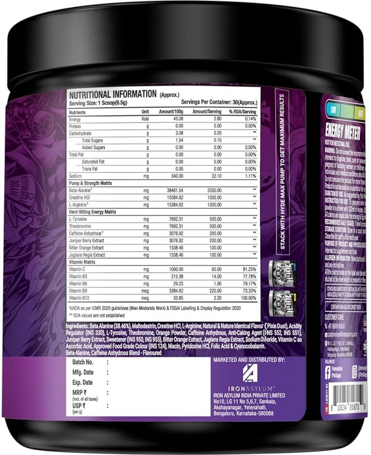 Image of PROSUPPS Hyde Xtreme - Hard Hitting | Caffeine, Beta-alanine, Creatine HCl, L-arginine | Pre Workout (195 g, Pixie Dust)