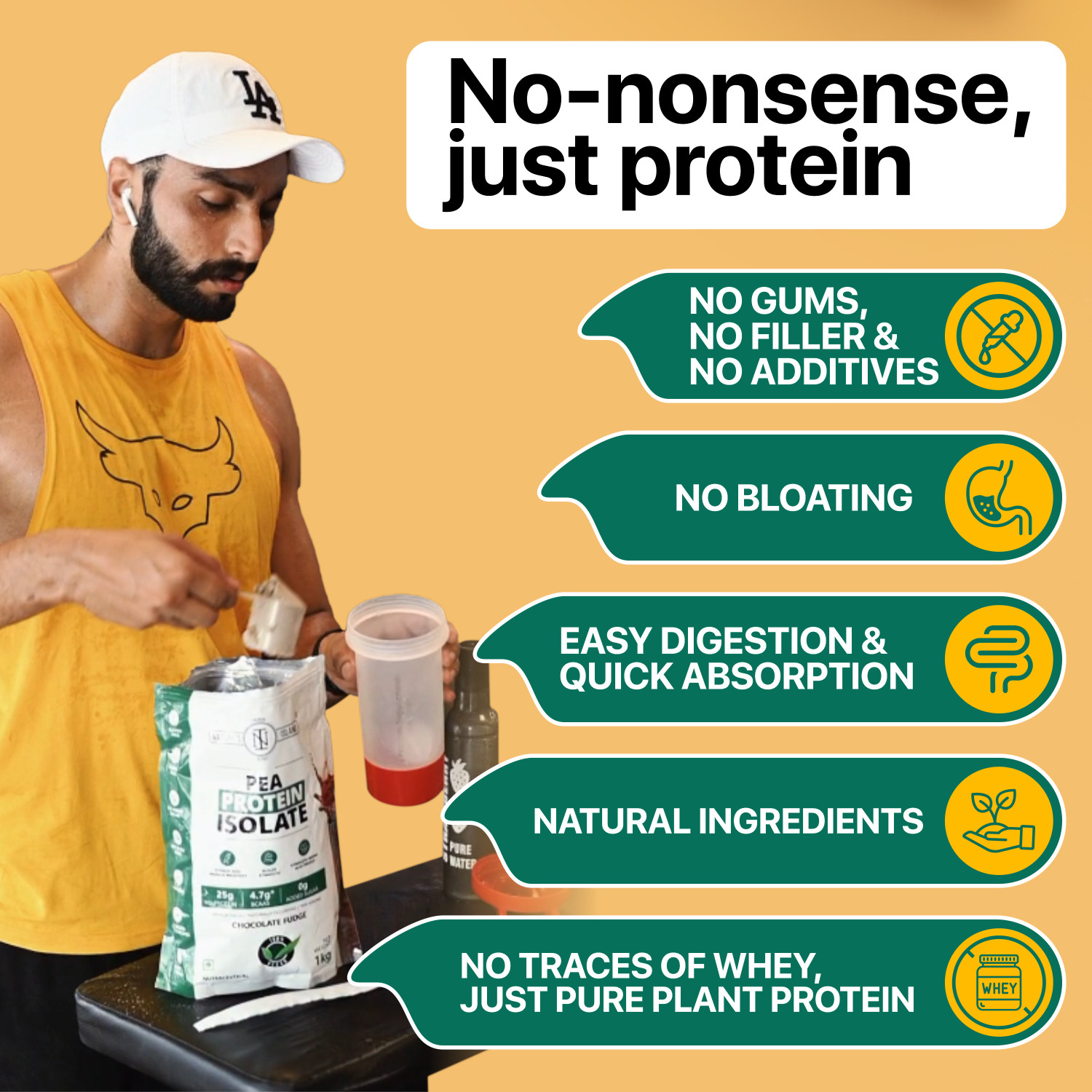 Image of Nature's island Plant Protein - Pea Protein Isolate 1 KG (25 G Protein,4.7 G BCAAs, 0G Sugar) Plant-Based Protein (1 kg, Chocolate Fudge)