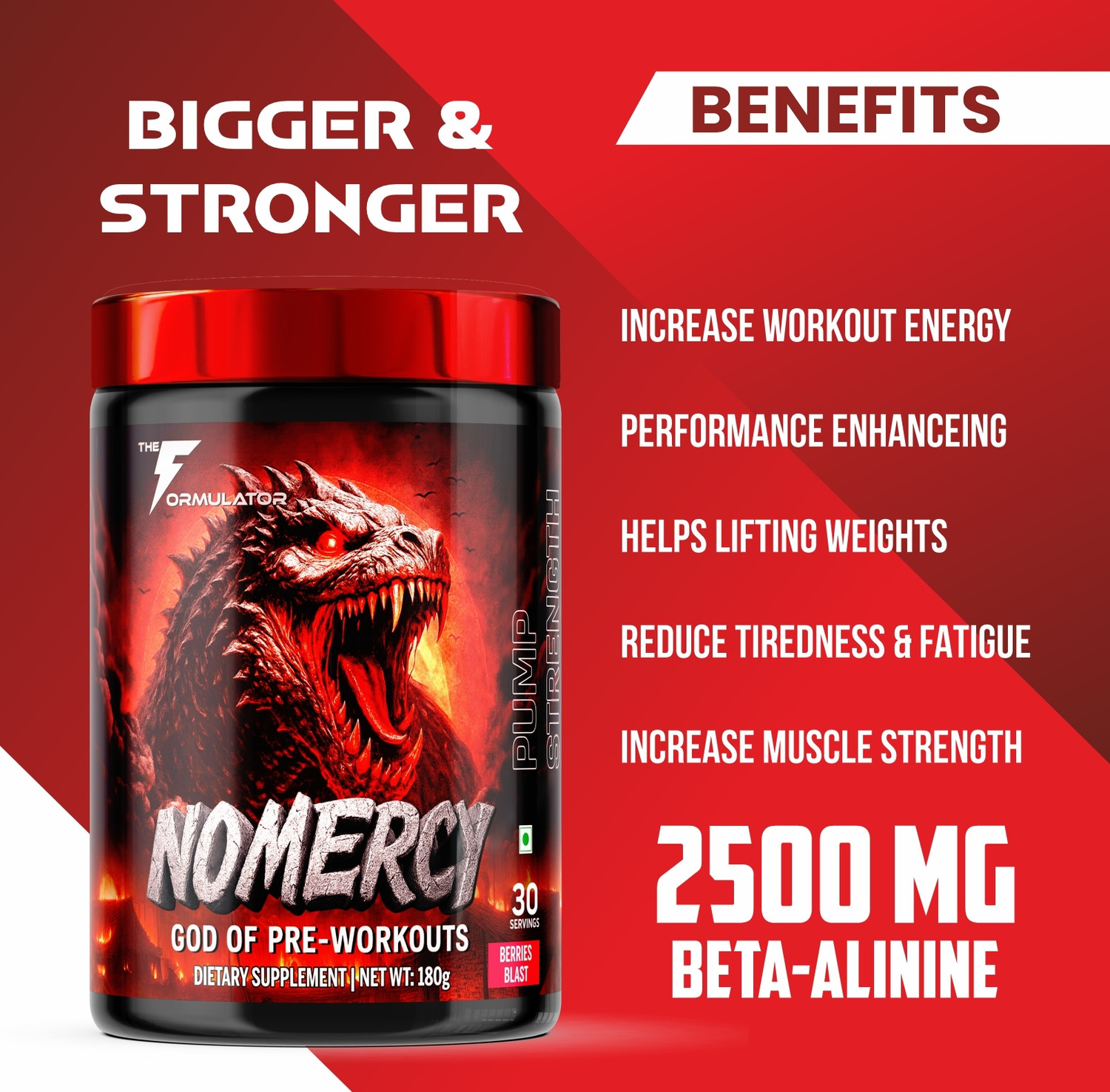 Image of THE FORMULATOR NoMercy Pre-Workout | Beta Alanine | Citrulline | Caffeine | Vitamins Pre Workout (180 g, 180 g, Sex on the Beach, Sex on the Beach)