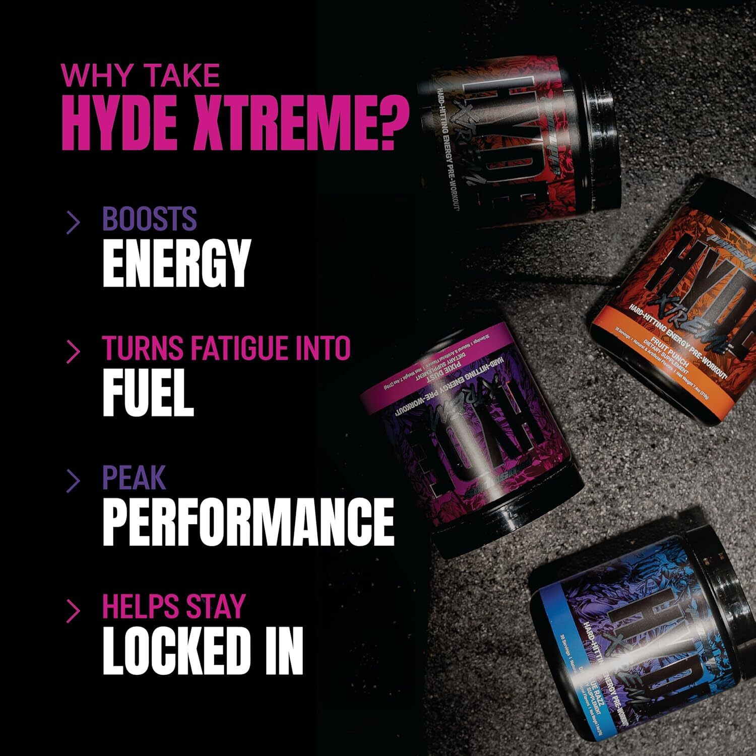 Image of PROSUPPS Hyde Xtreme - Hard Hitting | Caffeine, Beta-alanine, Creatine HCl, L-arginine | Pre Workout (195 g, Pixie Dust)
