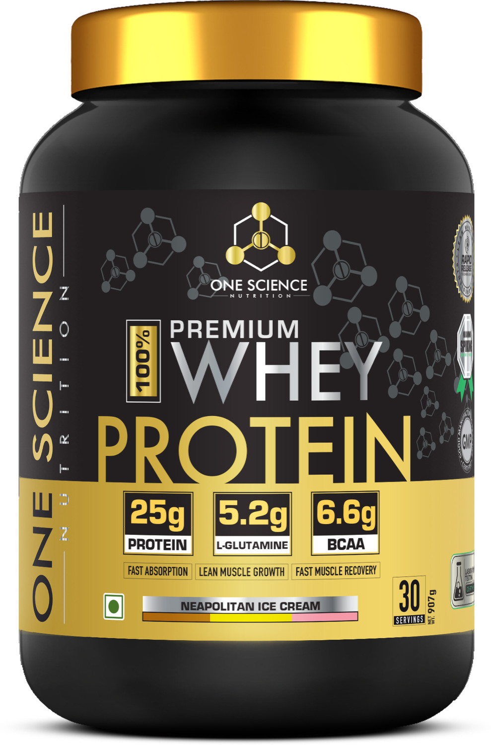 Image of One Science PREMIUM WHEY PROTEIN 907GM (NEAPOLITAN ICE CREAM) Whey Protein (907 g, NEAPOLITAN ICE CREAM)