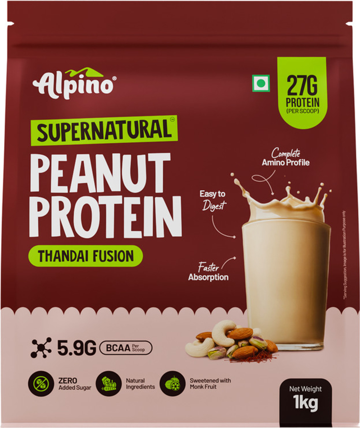 ALPINO 27g Thandai Peanut Protein Powder - Image 1