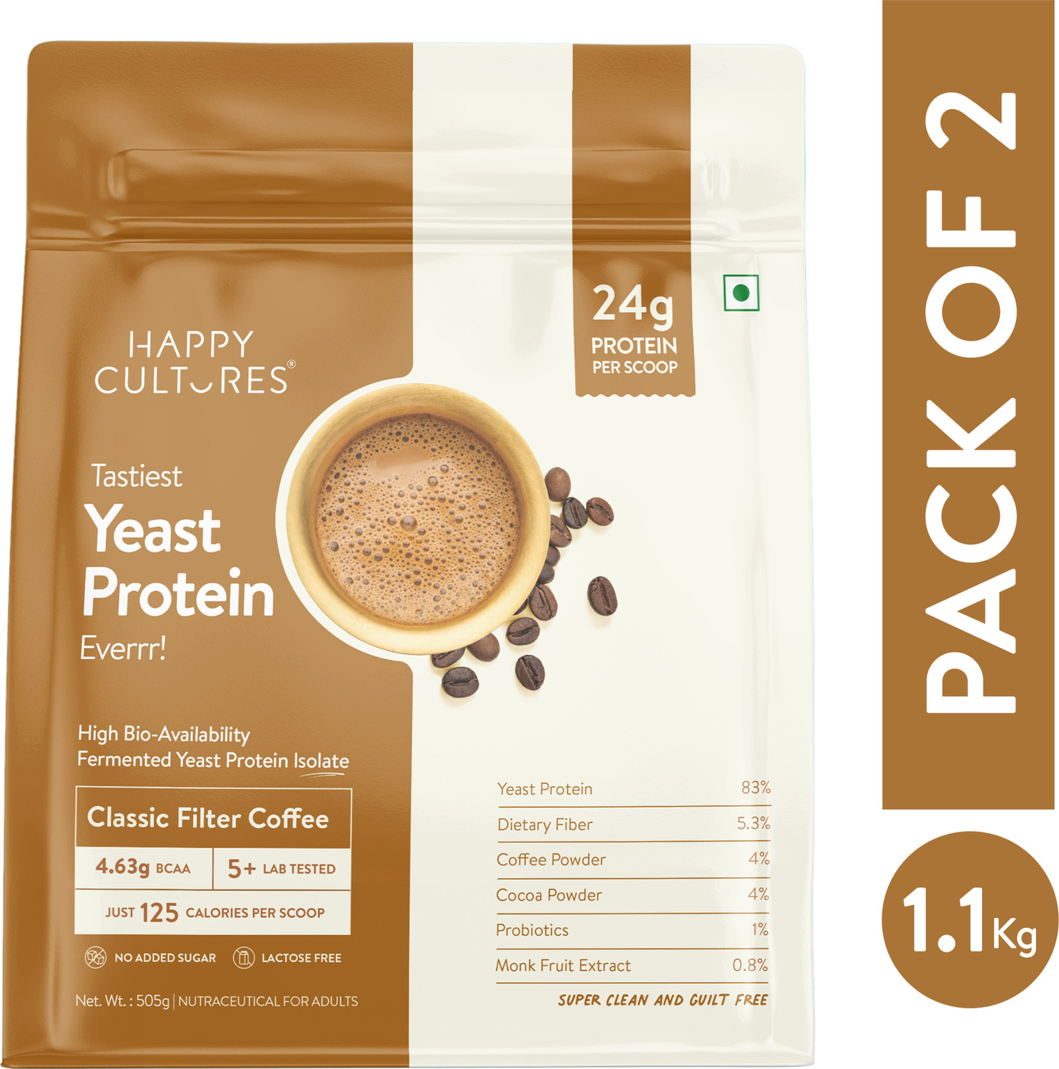 Happy Cultures 24g Classic Filter Coffee Yeast ProteinPDCAAS 1Light On GutVegan Yeast Protei...