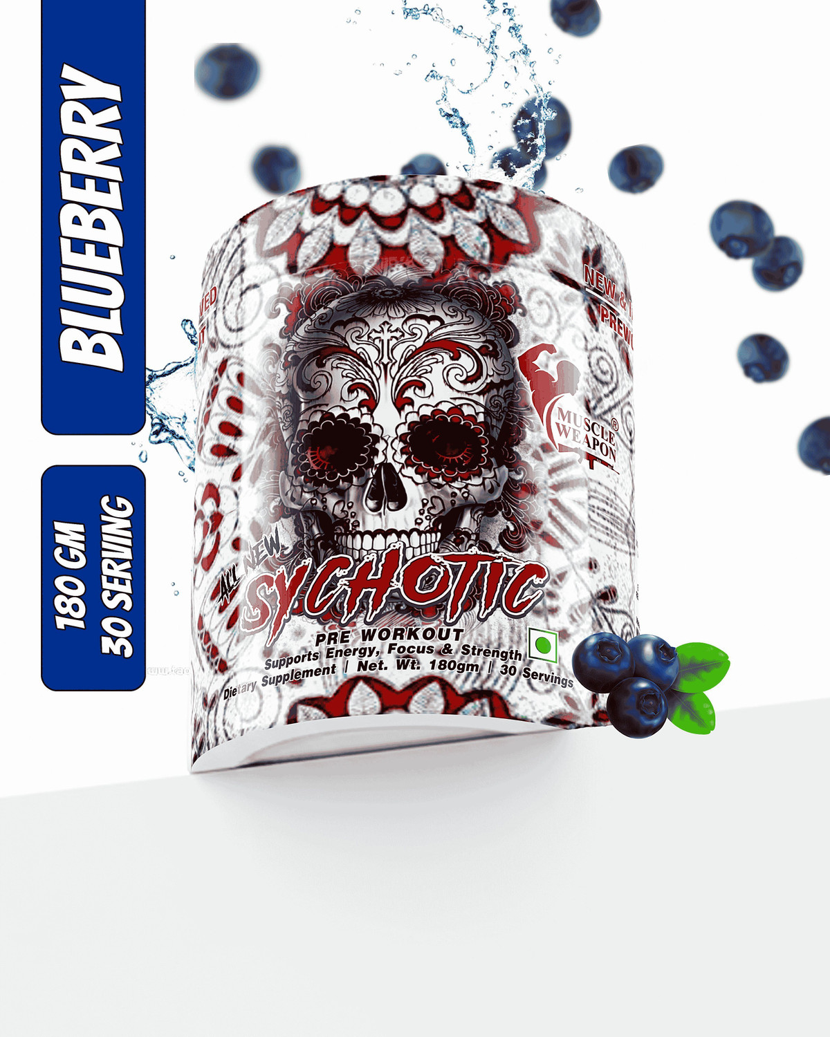 Image of Muscle Weapon Sychotic Preworkout 30 servings Stamina| Energy | Focus | Pump Pre Workout (180 g, Blueberry)