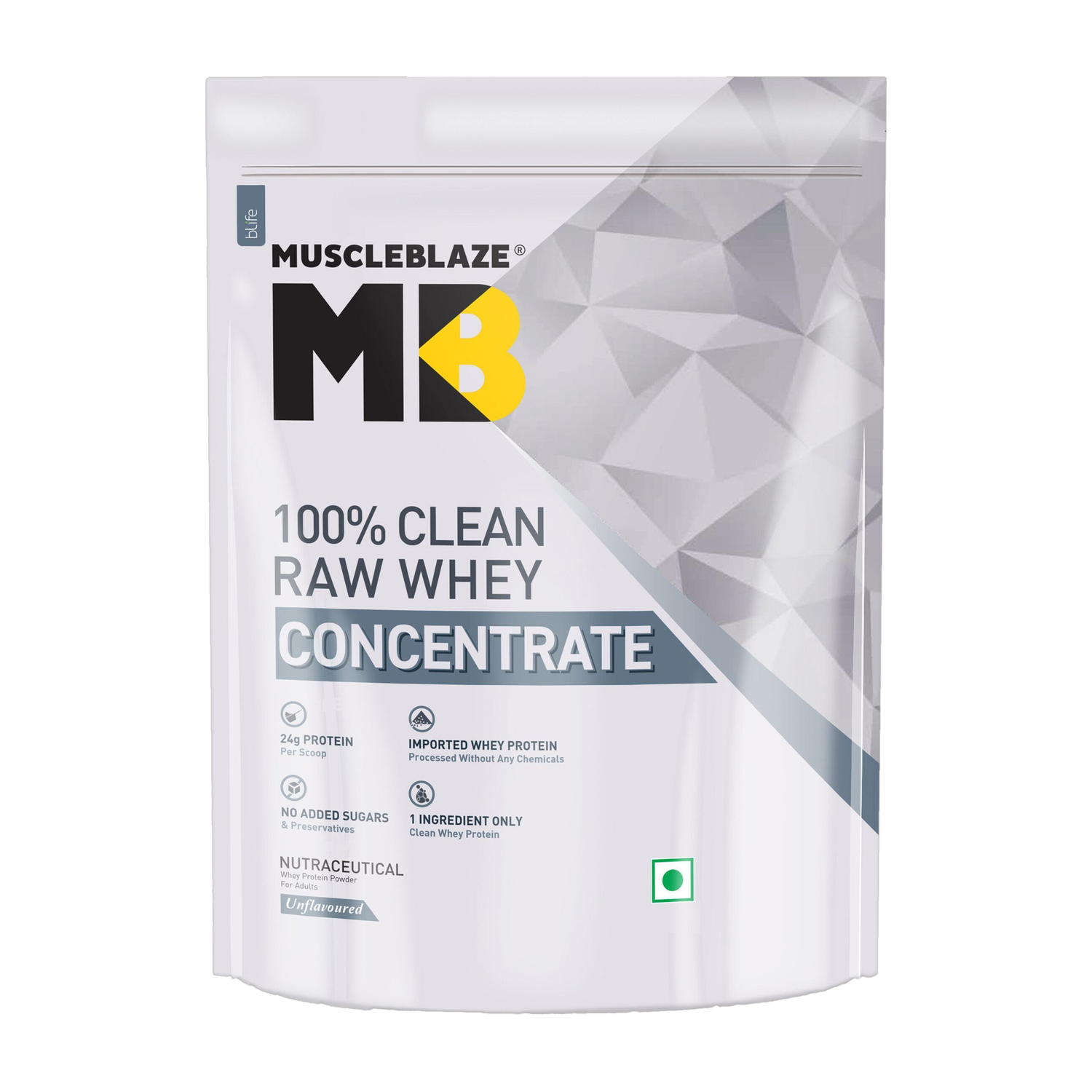 MuscleBlaze 100% Clean Raw Concentrate Whey Protein - Image 1