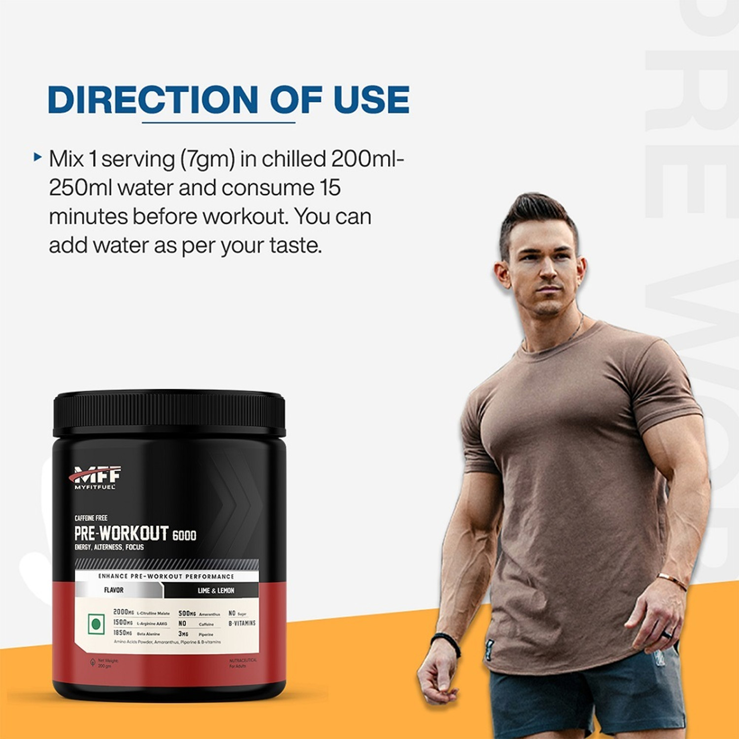 Image of MyFitFuel Pre-Workout 6000 Caffeine Free (5.35g Aminos+8 More Energy, Focus) 200gLimeLemon BCAA (200 g, Lime & Lemon)