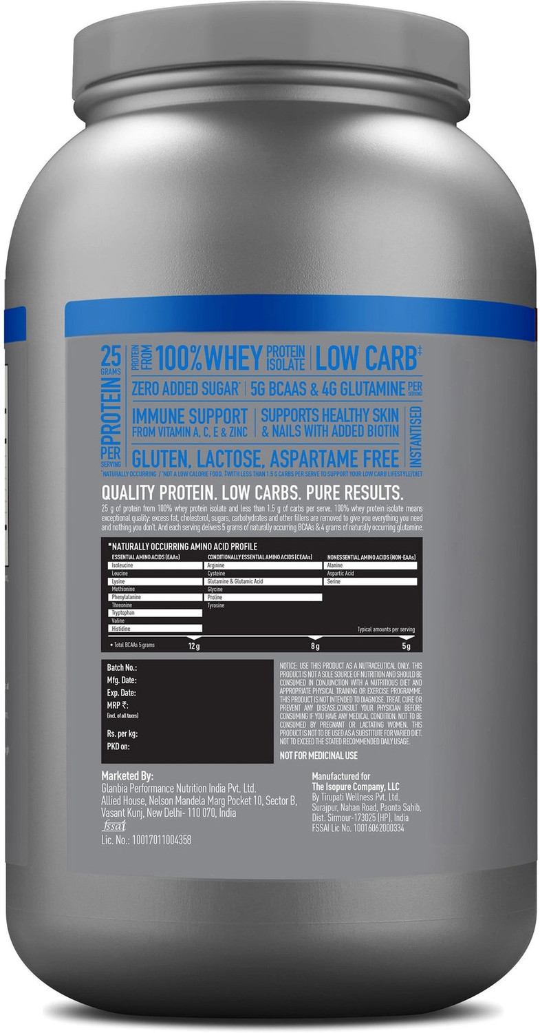 Image of Nutrifit Isopure Whey Protein Isolate Powder with less than 1.5gm of Carbs Whey Protein (2000 g, Vanilla)