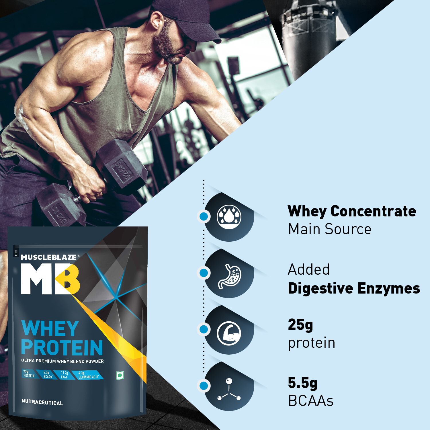 Image of MUSCLEBLAZE 100% Whey Protein, Ultra Premium Whey Blend Whey Protein (1 kg, Vanilla)