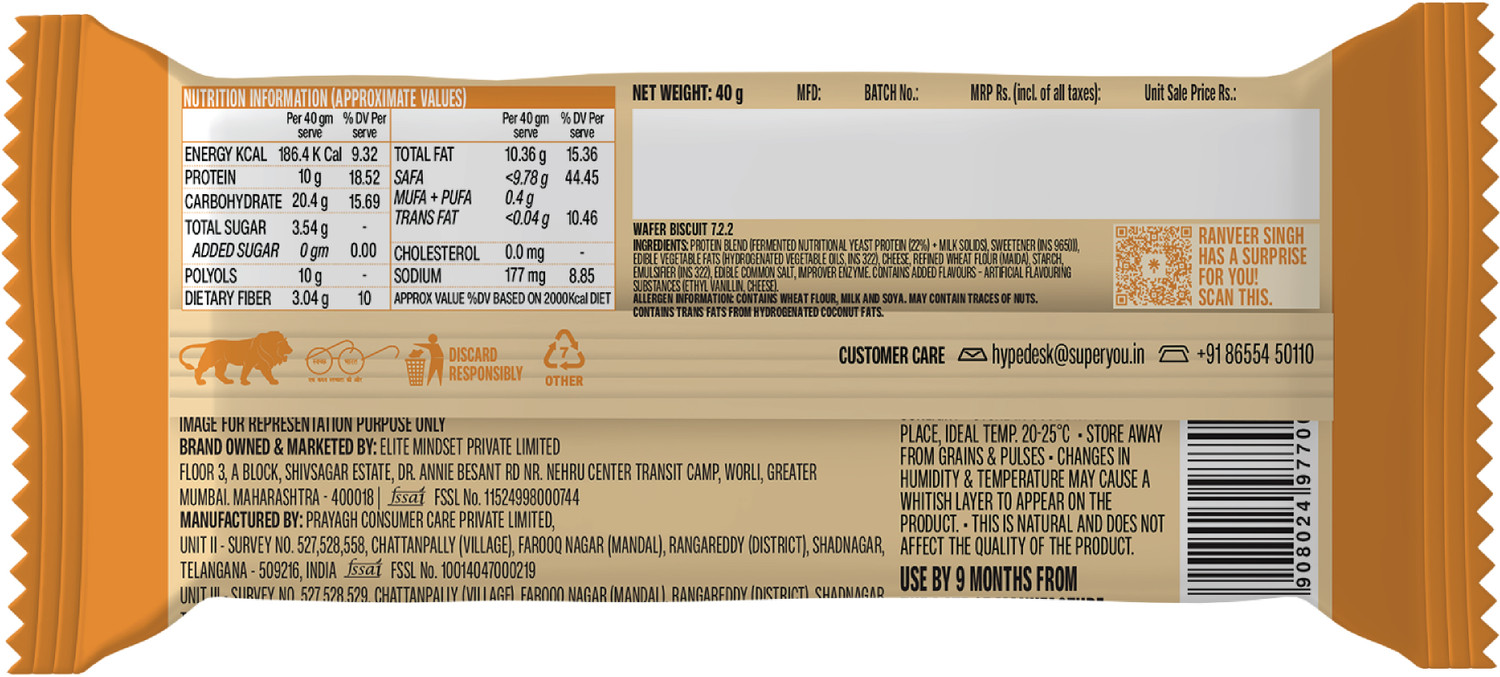 Image of SUPERYOU 10g Protein, 3g Fiber, No Added Sugar|Yeast Fermented Protein|Energy Bars Protein Bars (800 g, Strawberry (Pack of 10) & Cheese (Pack of 10)