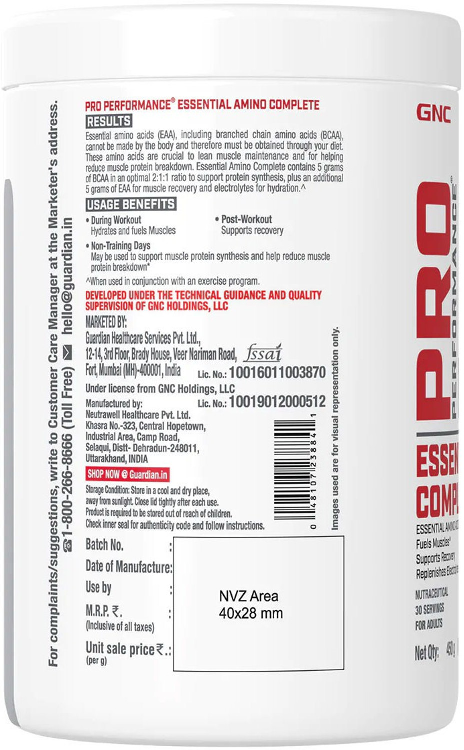 Image of GNC Ind Essential Amino Complete Watermelon Powder 450gm EAA (Essential Amino Acids) (450 g, Watermelon)