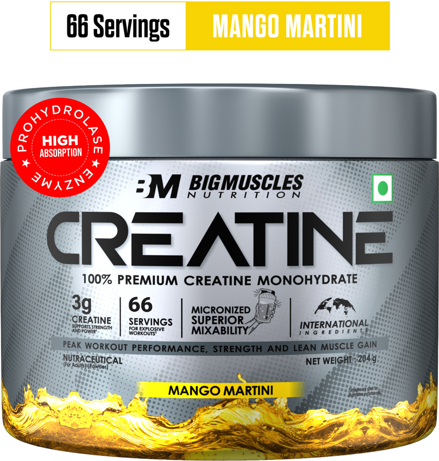 Image of BIGMUSCLES NUTRITION Creatine Monohydrate [66 Servings] | Supports Lean Muscle Building & Recovery | Creatine (204 g, Mango Martini)