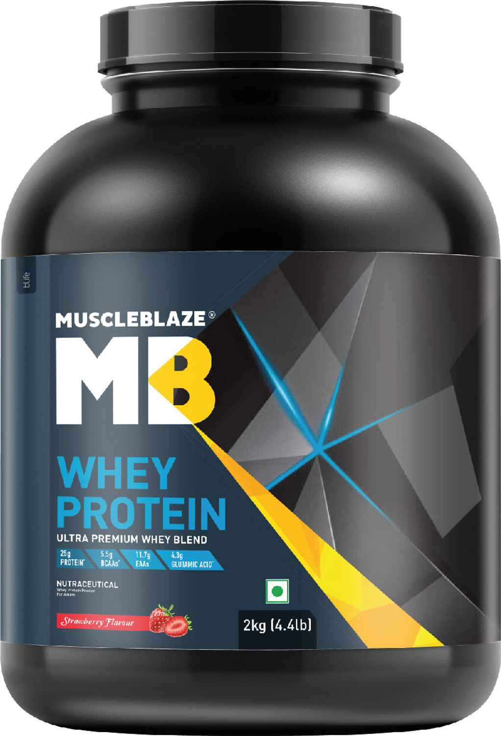 Image of MUSCLEBLAZE 100% Whey Protein, Ultra Premium Whey Blend Whey Protein (2 kg, Strawberry)