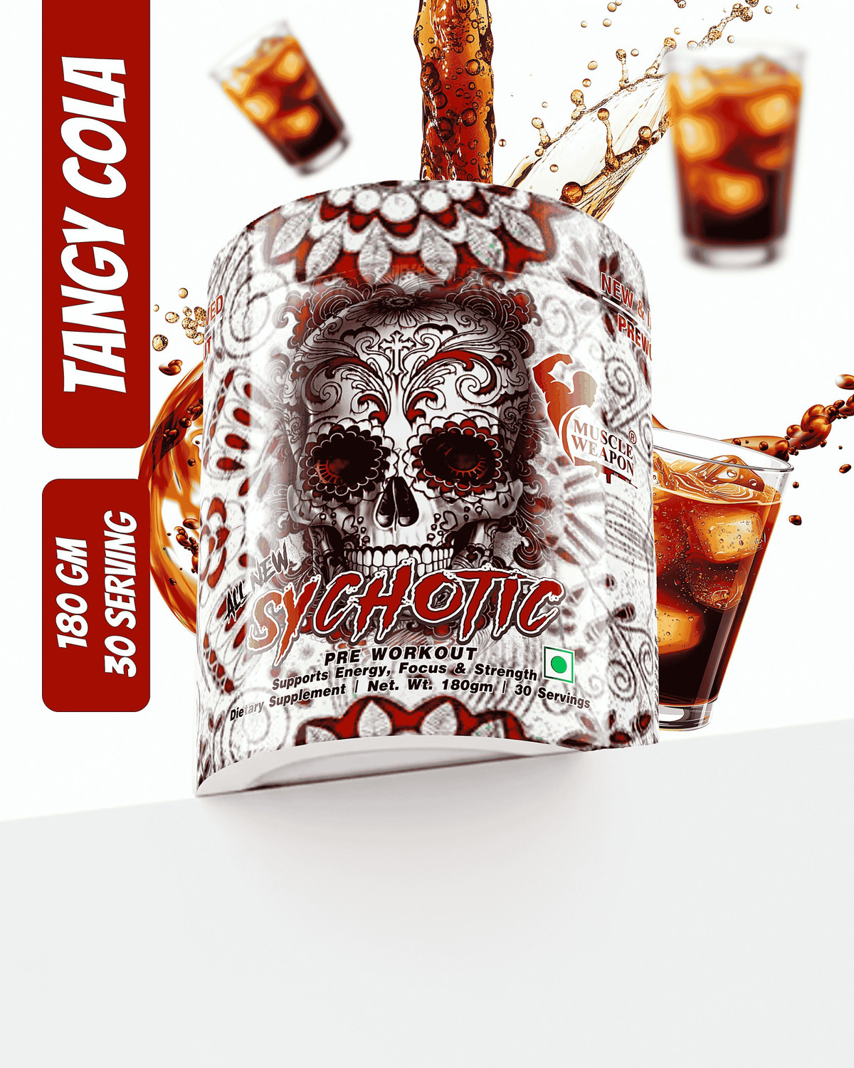 Image of Muscle Weapon Sychotic Preworkout 30 servings| Energy | Focus | Pump Pre Workout (180 g, Tangy Cola)