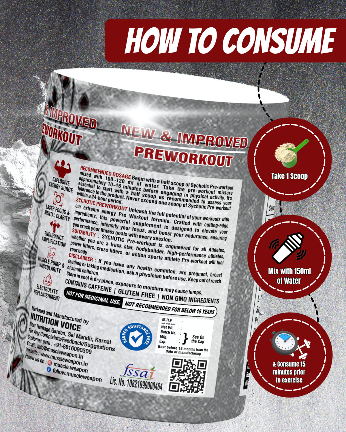 Image of Muscle Weapon Sychotic Preworkout 30 servings Stamina| Energy | Focus | Pump Pre Workout (180 g, Blueberry)