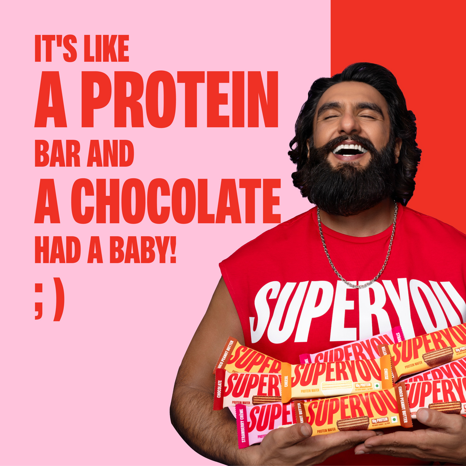 Image of SUPERYOU 10g Protein, 3g Fiber, No Added Sugar|Yeast Fermented Protein|Energy Bars Protein Bars (800 g, Strawberry (Pack of 10) & Cheese (Pack of 10)