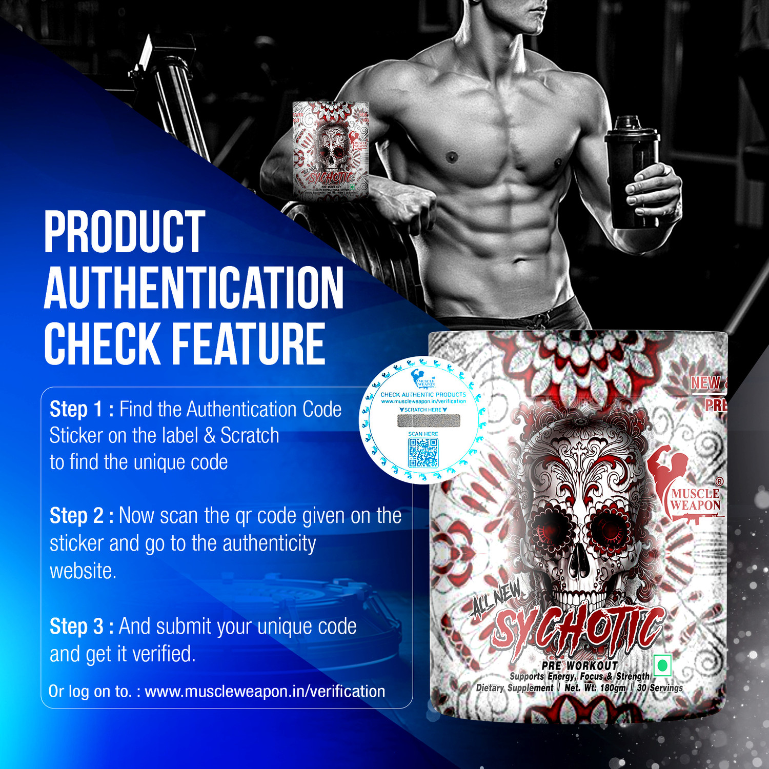 Image of Muscle Weapon Sychotic Preworkout 30 servings| Energy | Focus | Pump Pre Workout (180 g, Meetha Paan)