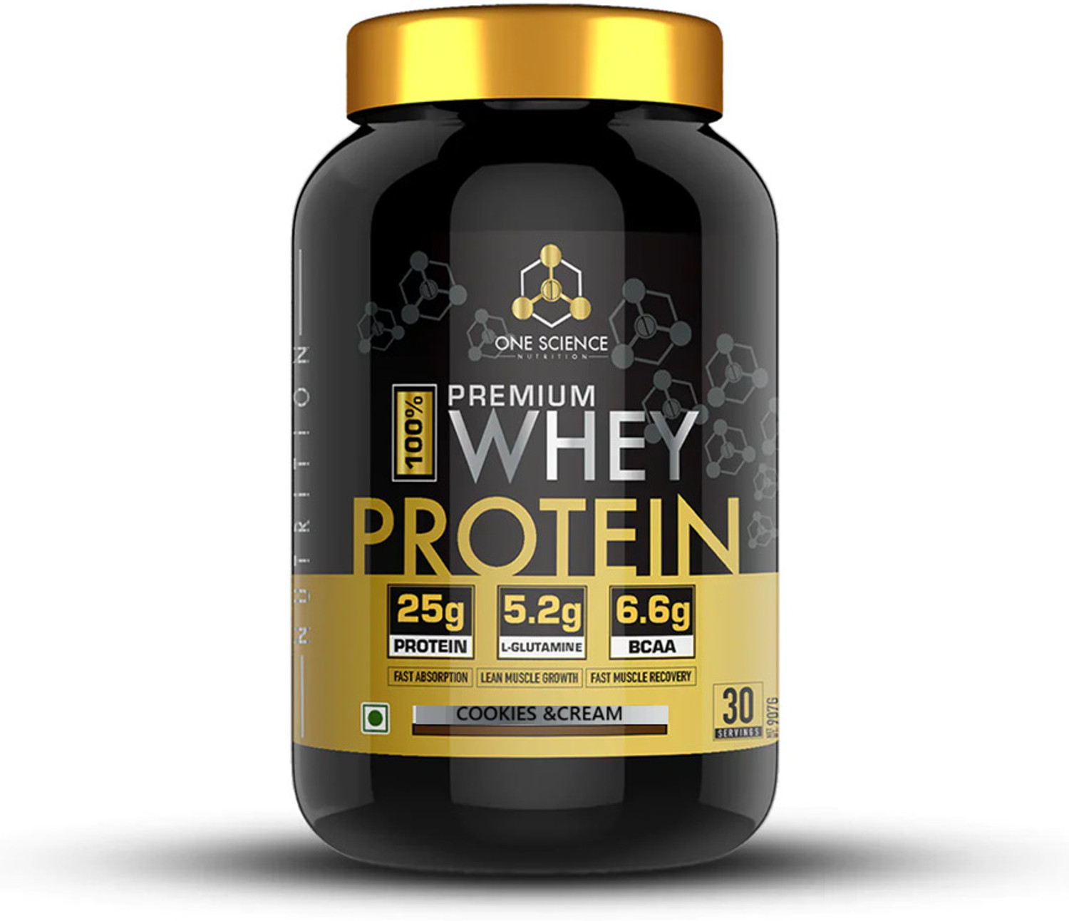 Image of One Science Nutrition 100% Premium Whey Protein 907GM (Cookies & Cream) Whey Protein (907 g, Cookies & Cream)