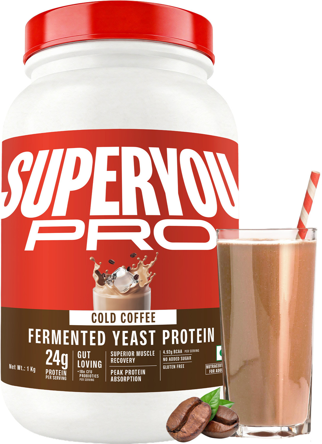 Image of Super You Pro Fermented Yeast Protein(Pack of 5) | 24g Protein | Superior Muscle Recovery Plant-Based Protein (180 g, Chocolate)