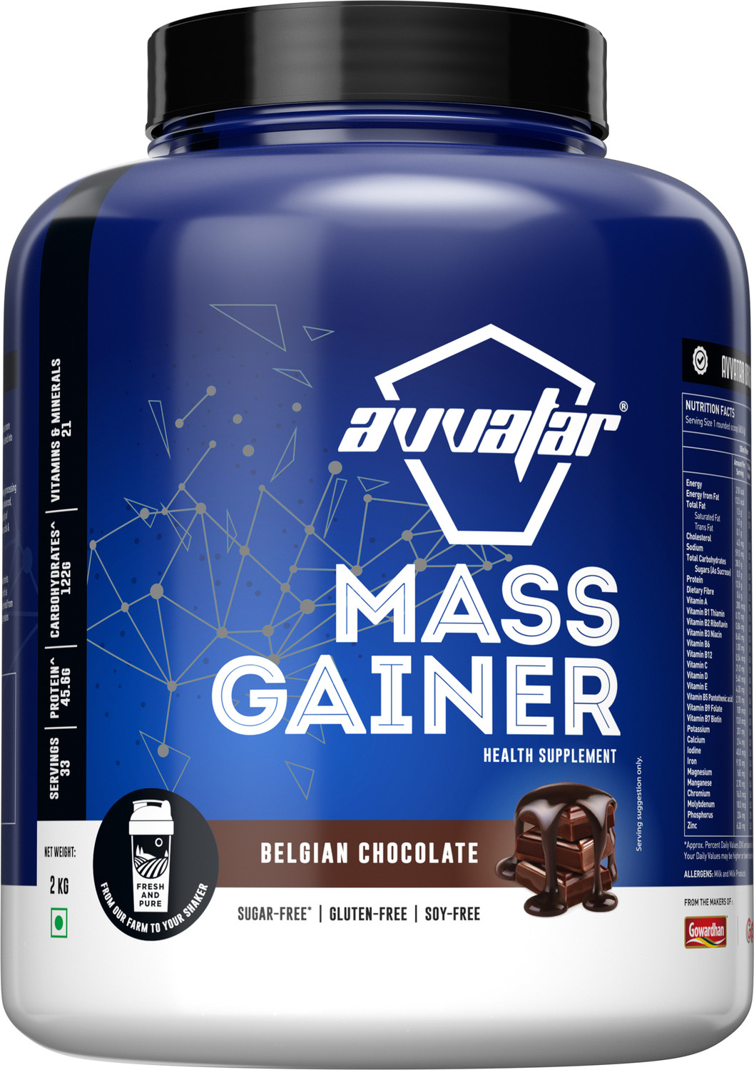 Image of Nutrabay Gold Bulk Mass Gainer, 30g Protein, 554 Calories, Carbs to Protein Blend (3:1) Weight Gainers /Mass Gainers (3 kg, Chocolate)