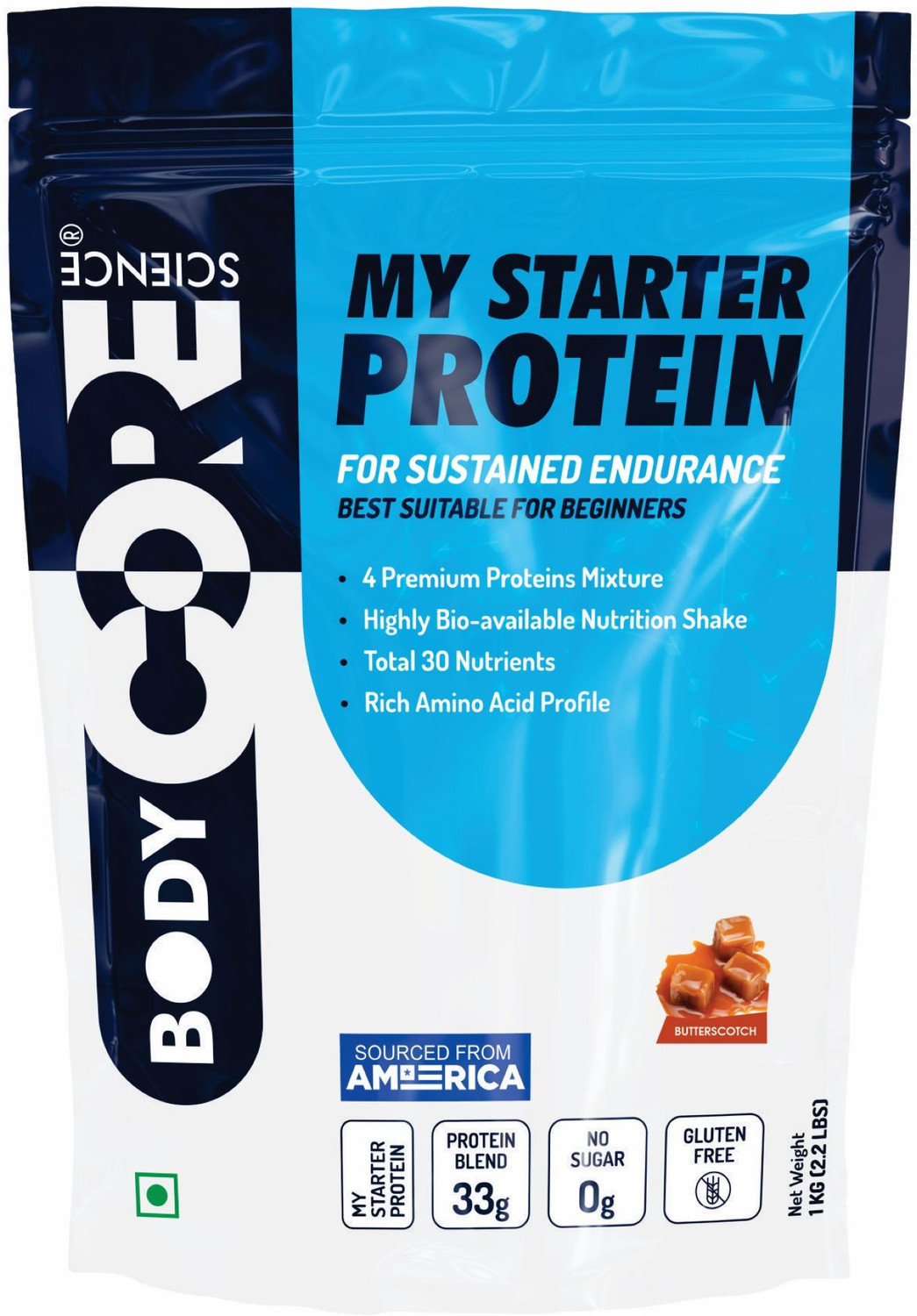 Image of Body Core Science BCS My Starter Protein 1Kg Butter-Scotch Whey Protein (1 kg, Butter Scotch)