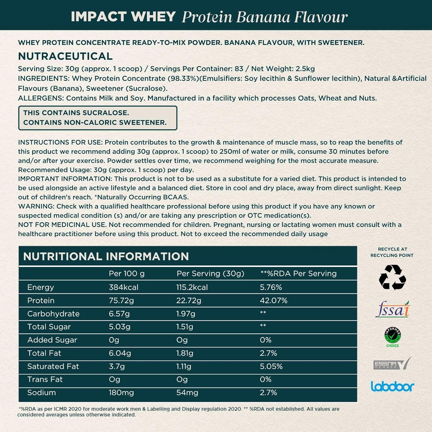 Image of Myprotein Impact Whey Protein & Micronised Creatine Monohydrate Whey Protein (2.75 kg, Banana, Unflavoured)