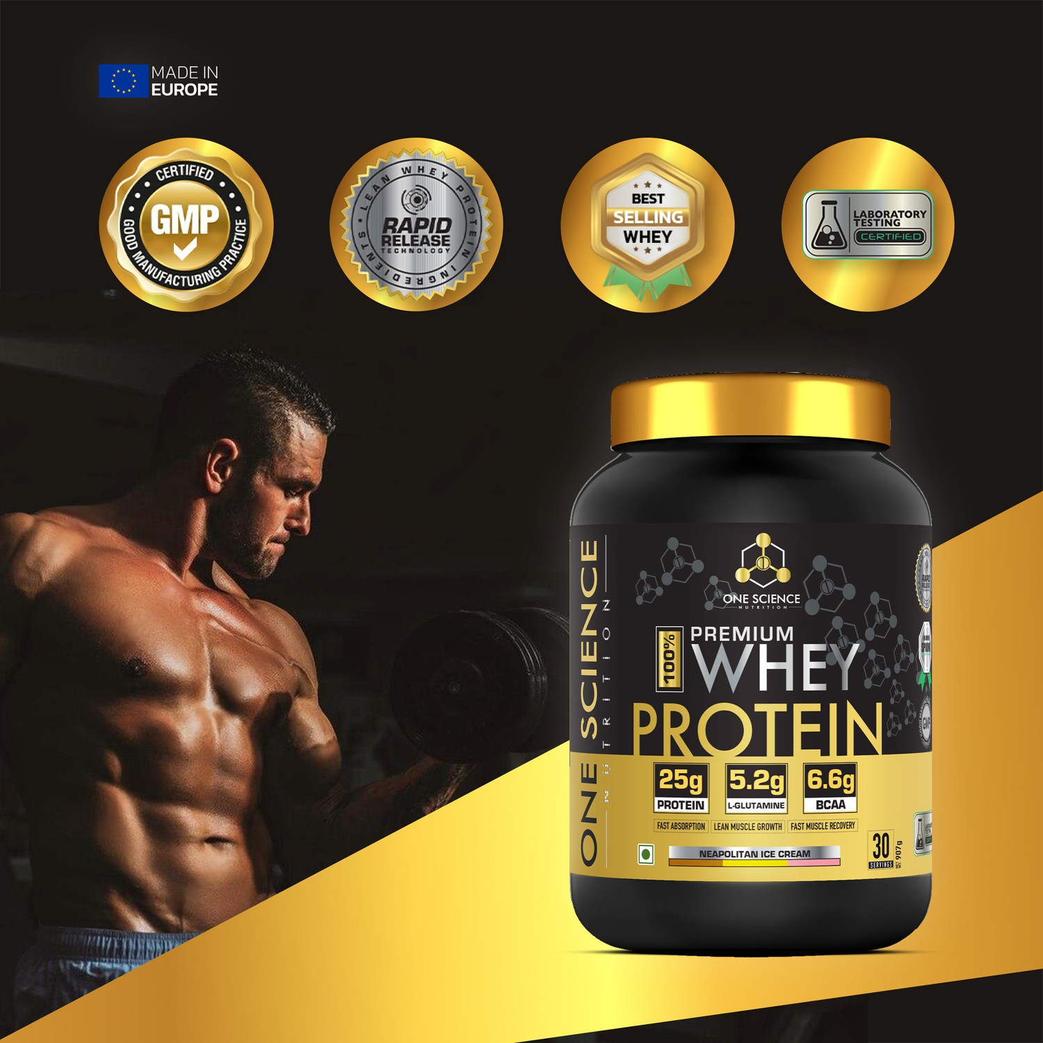 Image of One Science PREMIUM WHEY PROTEIN 907GM (NEAPOLITAN ICE CREAM) Whey Protein (907 g, NEAPOLITAN ICE CREAM)