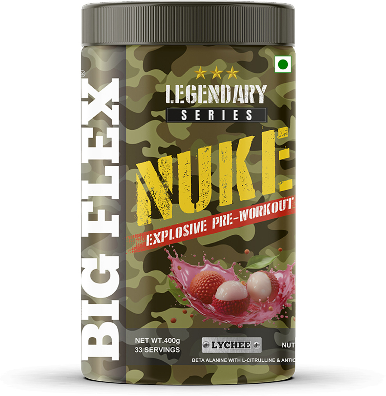 Image of Bigflex Nuke Pre-Workout Supplement Creatine (400 g, Strawberry Kiwi)
