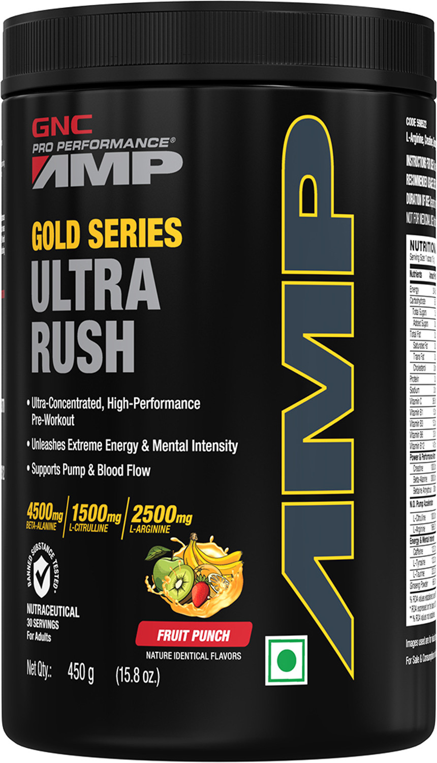 Image of GNC AMP Gold Series Ultra Rush | 450 gm (Fruit Punch) Pre Workout (450 g, Fruit Punch)