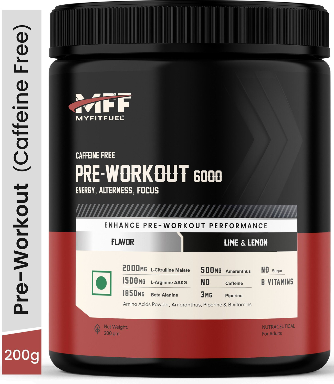 Image of MyFitFuel Pre-Workout 6000 Caffeine Free (5.35g Aminos+8 More Energy, Focus) 200gLimeLemon BCAA (200 g, Lime & Lemon)