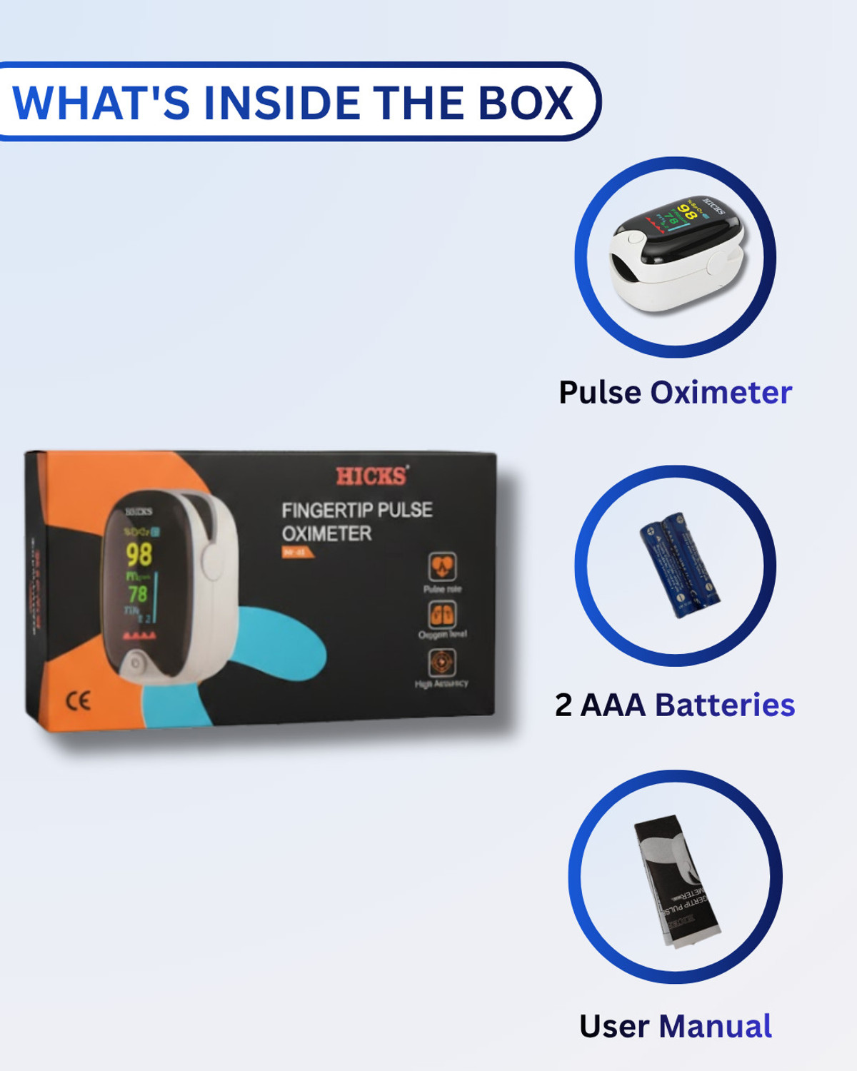 Image of Hicks YK-81 Fingertip Pulse Oximeter with OLED Display & SpO2 /Pulse Rate Monitoring Pulse Oximeter (White)