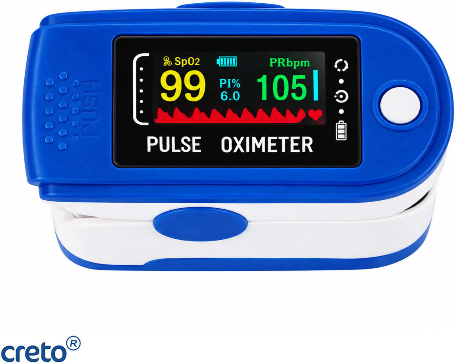 CRETO Portable Blue Fingertip Pulse Oximeter with TFT Display and AAA Battery Pulse Oximeter