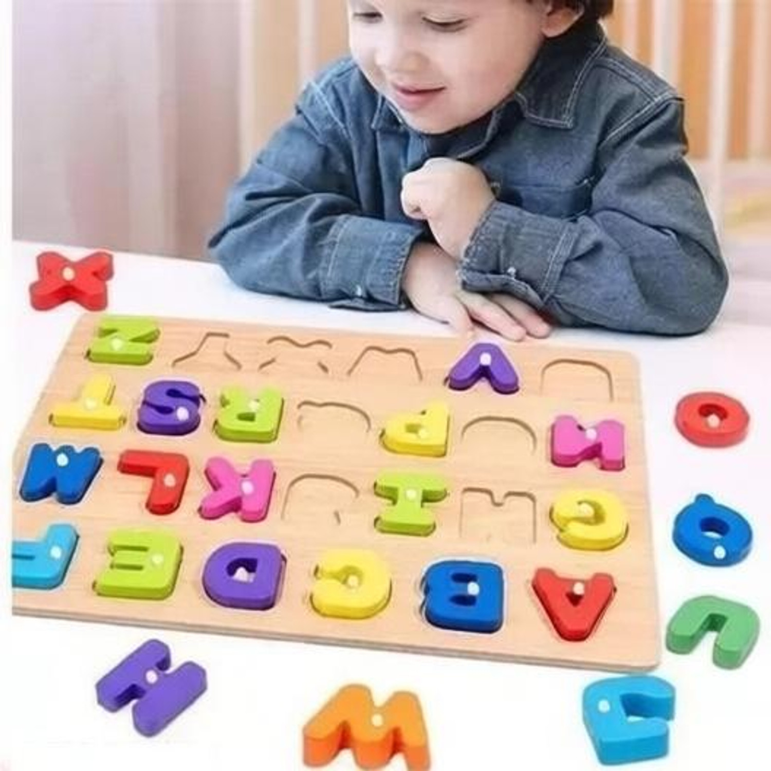 Image of Vervita Kids Colorful Wooden Puzzle Set Featuring 3D Capital Alphabets, Numbers, Shapes (1 Pieces)