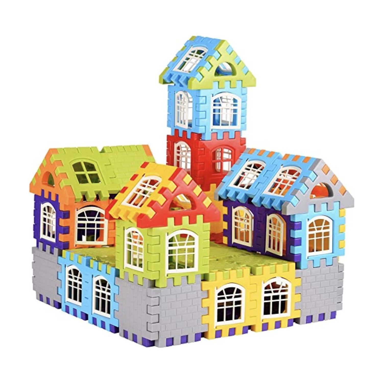 kipa Made in India Multi Colored 72 Pcs + 30 Windows Mega Jumbo Happy Home House Building Block with Attractive Windows and Smooth Rounded Edges…