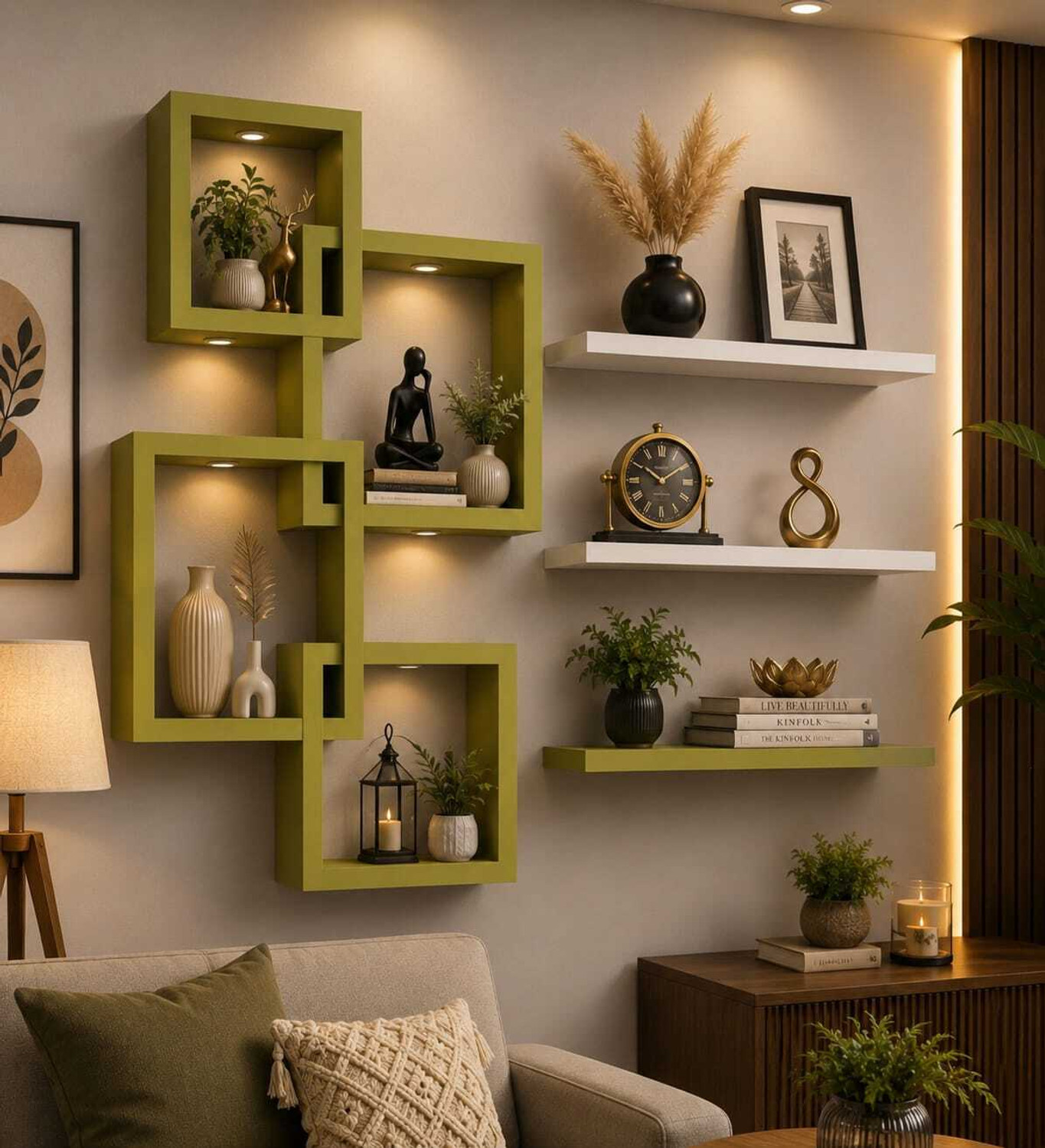 Image of JANAKI SHOP Wooden Wall Shelf (Number of Shelves - 2, Green)