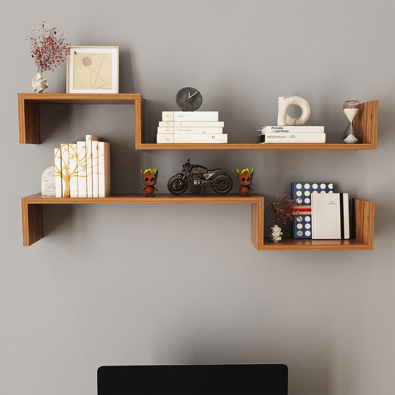 Image of HOMEEASY Wall Decor Wall Shelves for Home Decor Items, Living Room and Bedroom Wooden Wall Shelf (Number of Shelves - 5, Brown)
