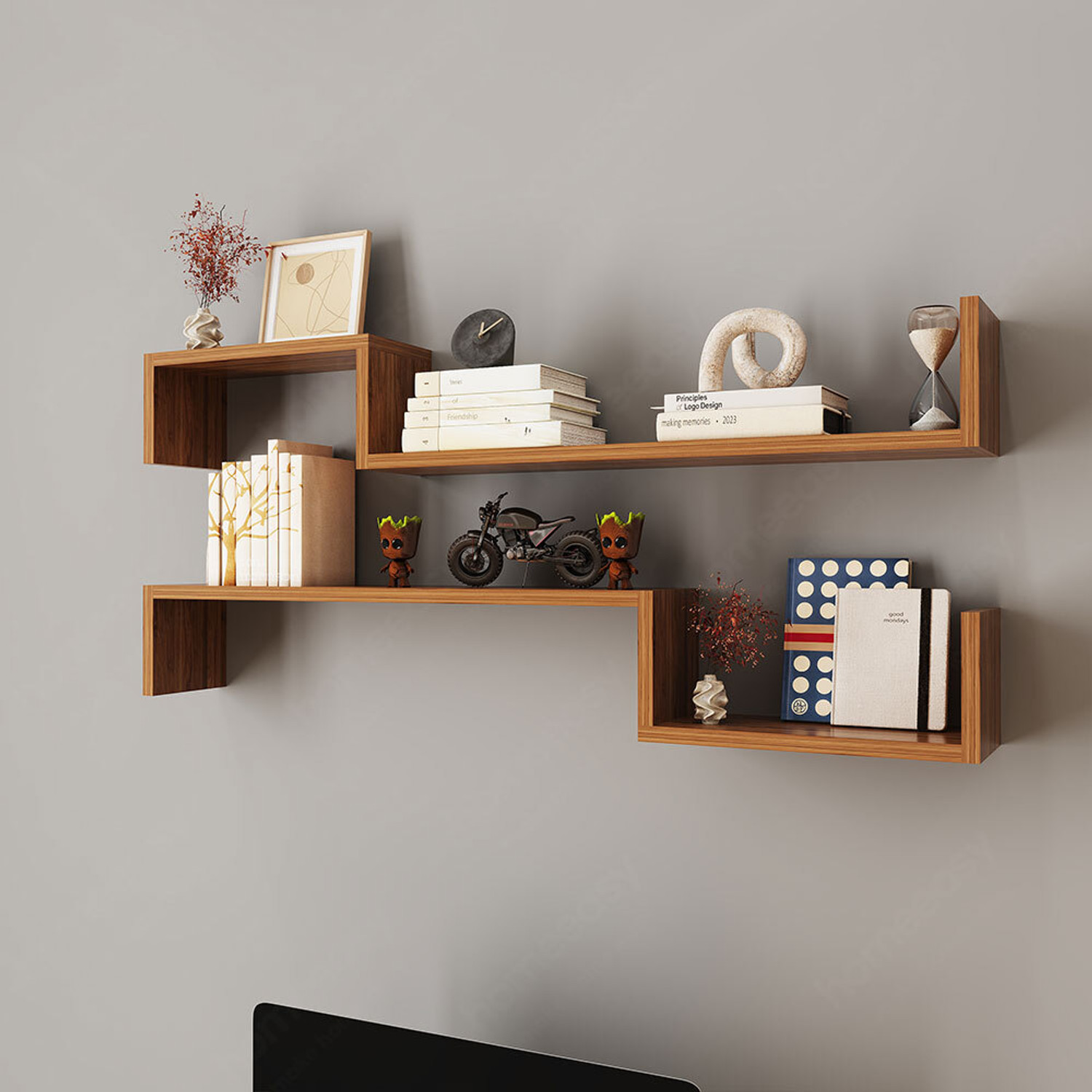 Image of HOMEEASY Wall Decor Wall Shelves for Home Decor Items, Living Room and Bedroom Wooden Wall Shelf (Number of Shelves - 5, Brown)
