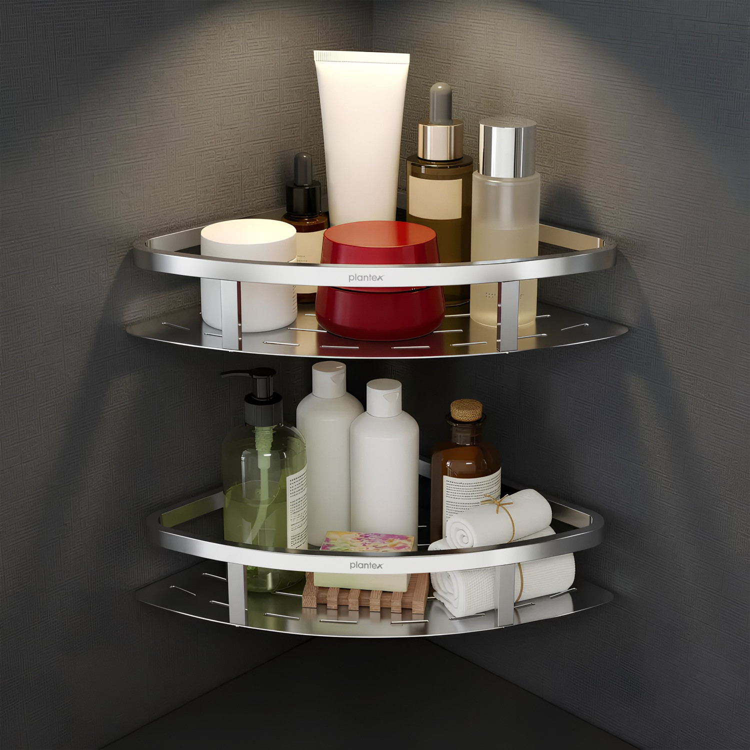 Image of Plantex Stainless Steel 2 in 1 Multipurpose Bathroom Shelf /Rack /Soap Dish /Bathroom Accessories (15 x 5 Inches - Pack of 4) Stainless Steel Wall Shelf (Number of Shelves - 4, Silver)