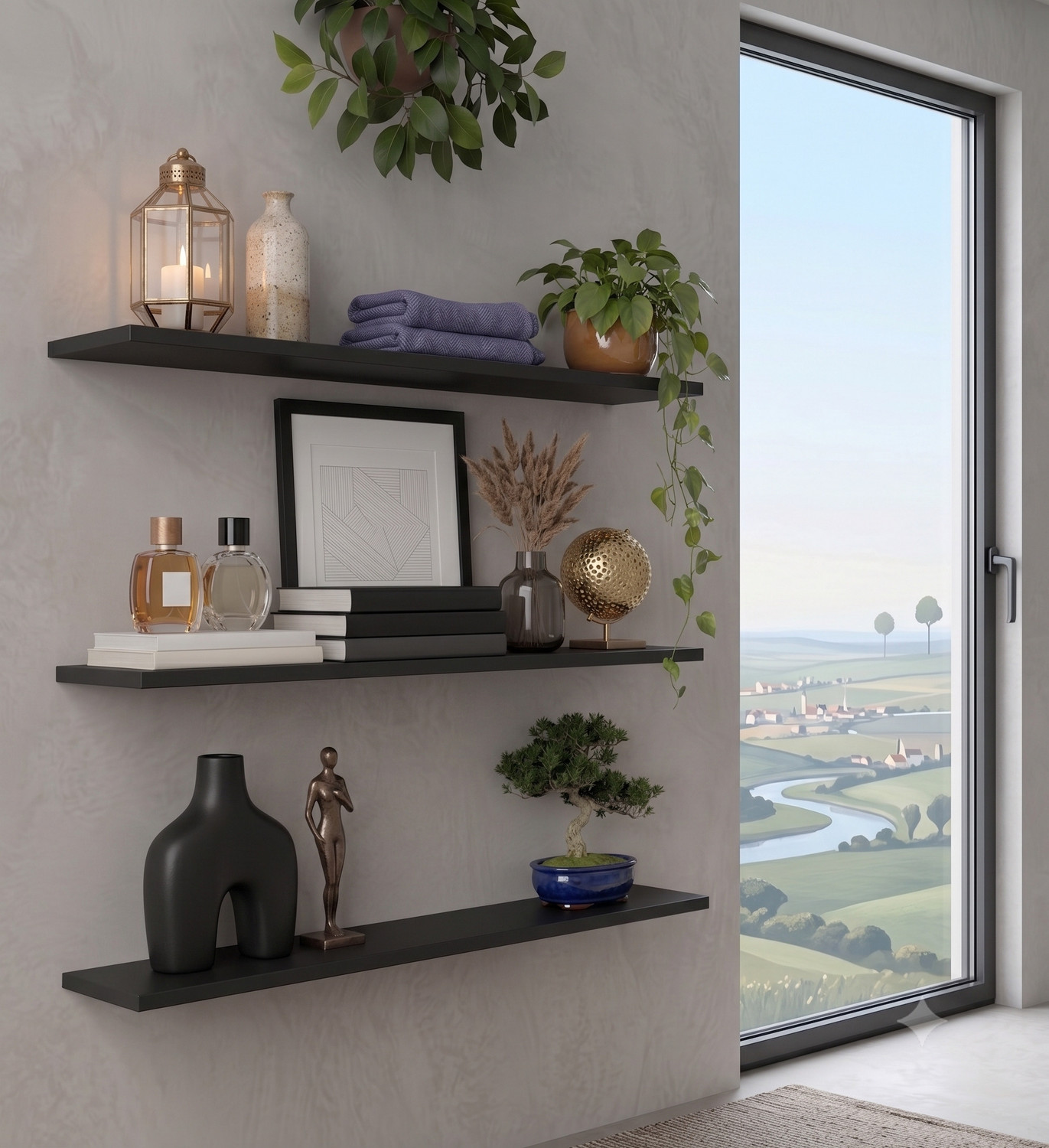 Image of Eco Handicrafts Modern Wall Mounted Floating Shelf for Home Decor | Multipurpose MDF Wooden Wooden Wall Shelf (Number of Shelves - 3, Black)