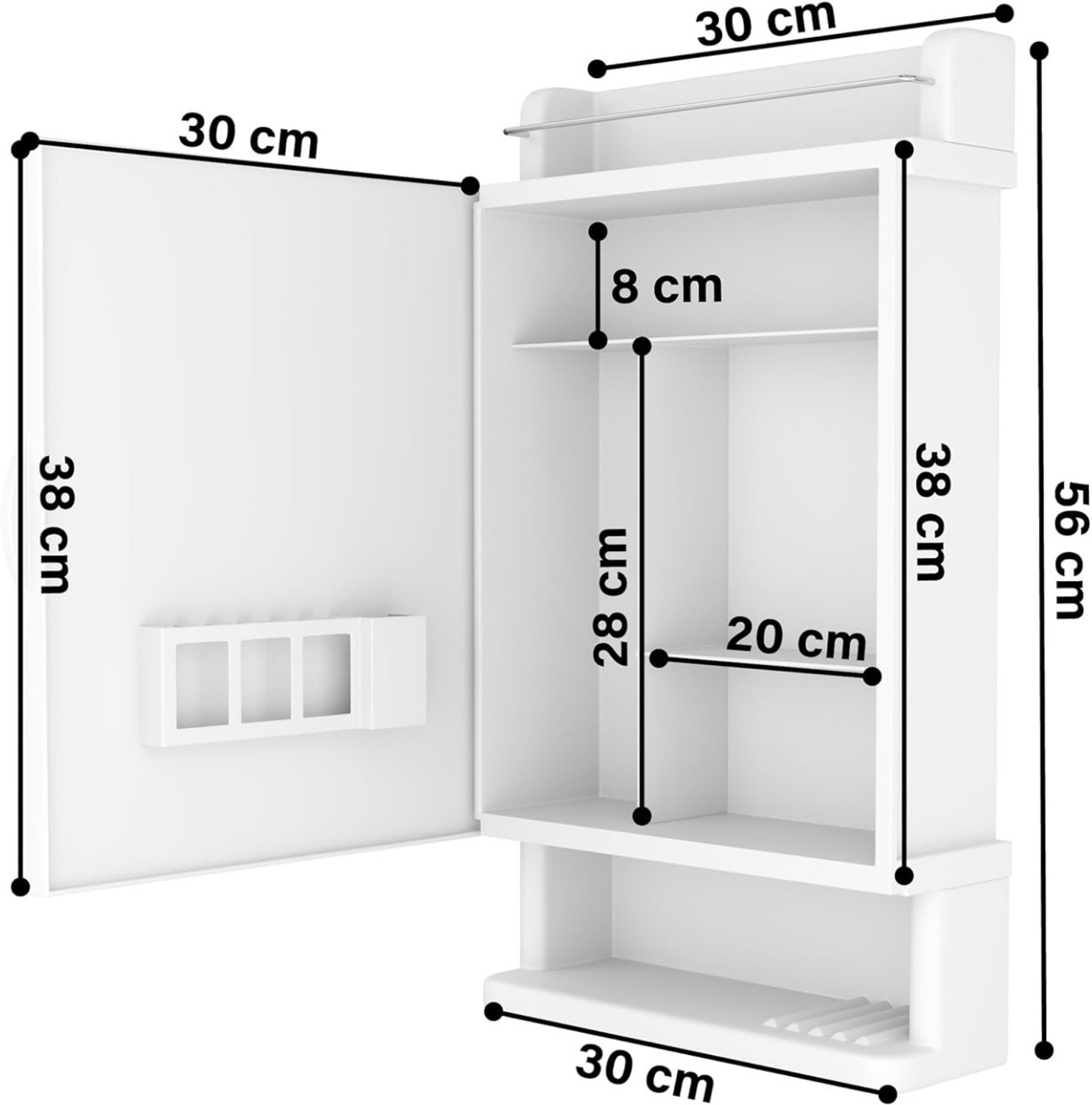 Image of KALIORA Square Bathroom Cabinet with Mirror - 360 Rotating | Wall Mounted Storage | Plastic Wall Shelf (Number of Shelves - 3, White)