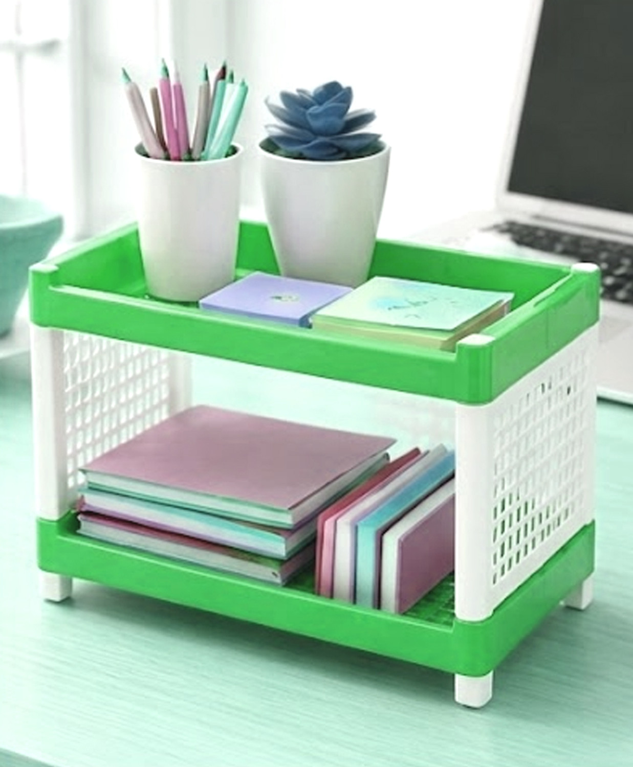 Image of JANAKI SHOP Wooden Wall Shelf (Number of Shelves - 2, Green)