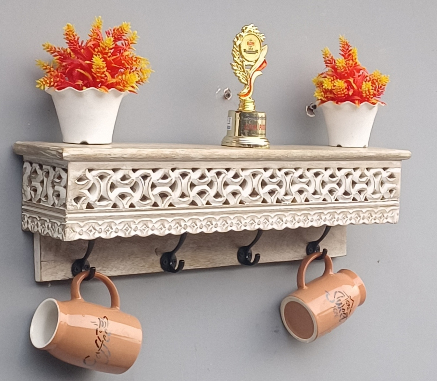 Image of ONLINECRAFTS Wooden Wall Shelf (Number of Shelves - 1, Clear, White)