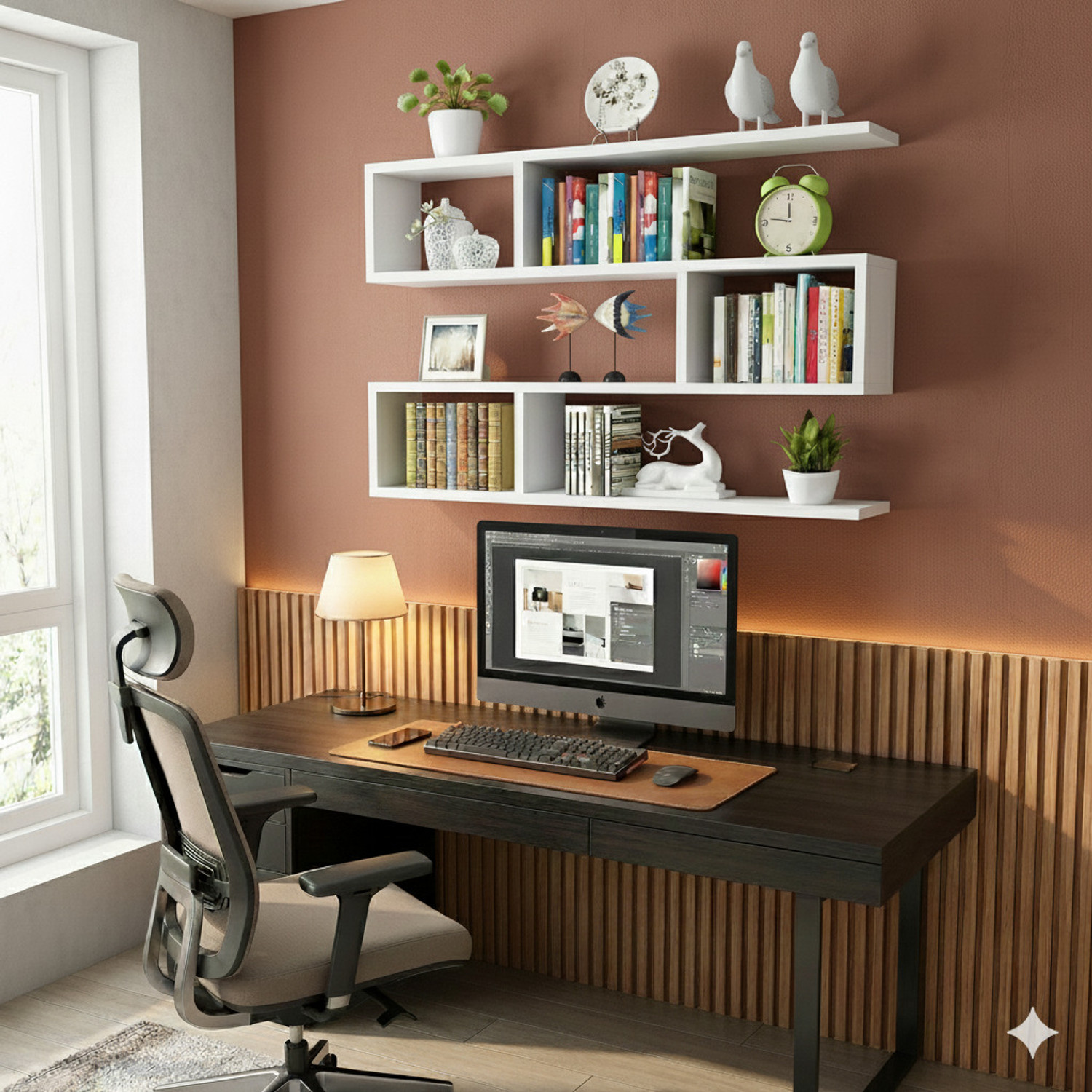 Image of ONLINECRAFTS Wooden Wall Shelf (Number of Shelves - 1, Clear, White)