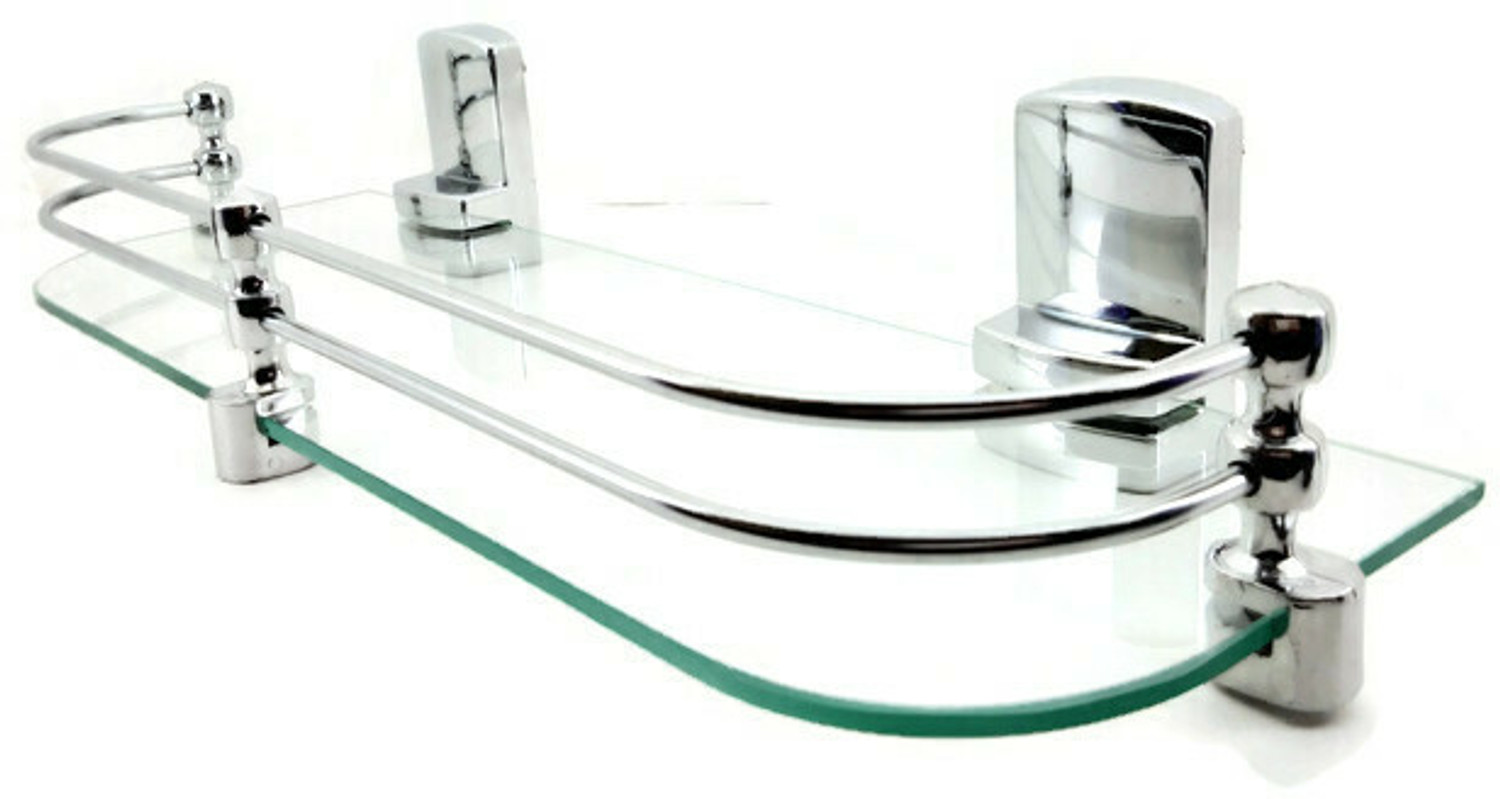 Image of Sparkraze Set of 3 Heavy Sumo Brackets Clear 18 inch Plain Glossy Look Glass Shelf Glass, Stainless Steel, Polypropylene Wall Shelf (Number of Shelves - 3, Clear)