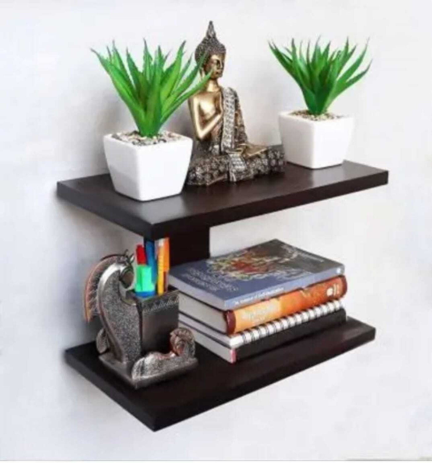 Image of JANAKI SHOP Wooden Wall Shelf (Number of Shelves - 2, White)