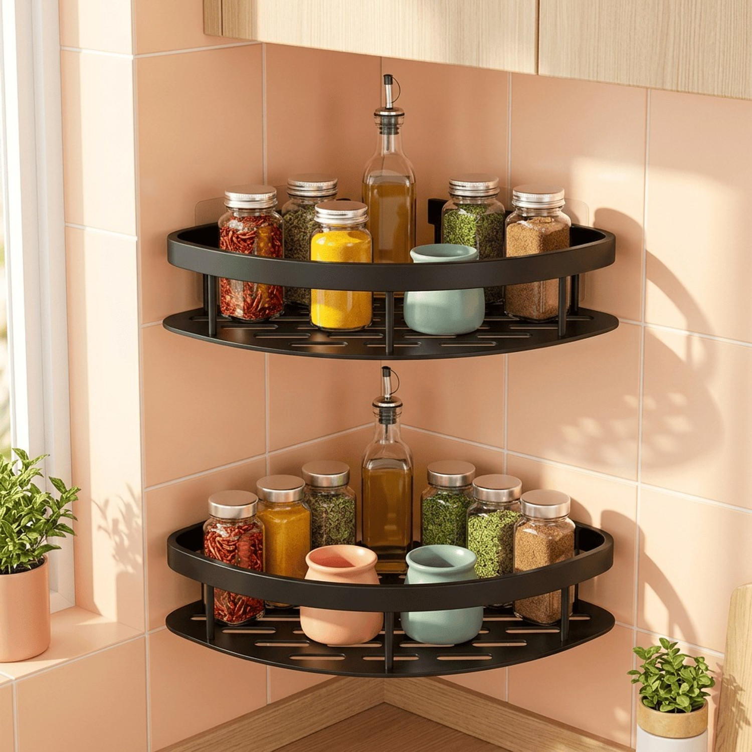 Image of Bhakti Bathroom Organiser with Mirror Cabinet - Black | Acrylic Unbreakable Stainless Steel Wall Shelf (Number of Shelves - 4, Black)