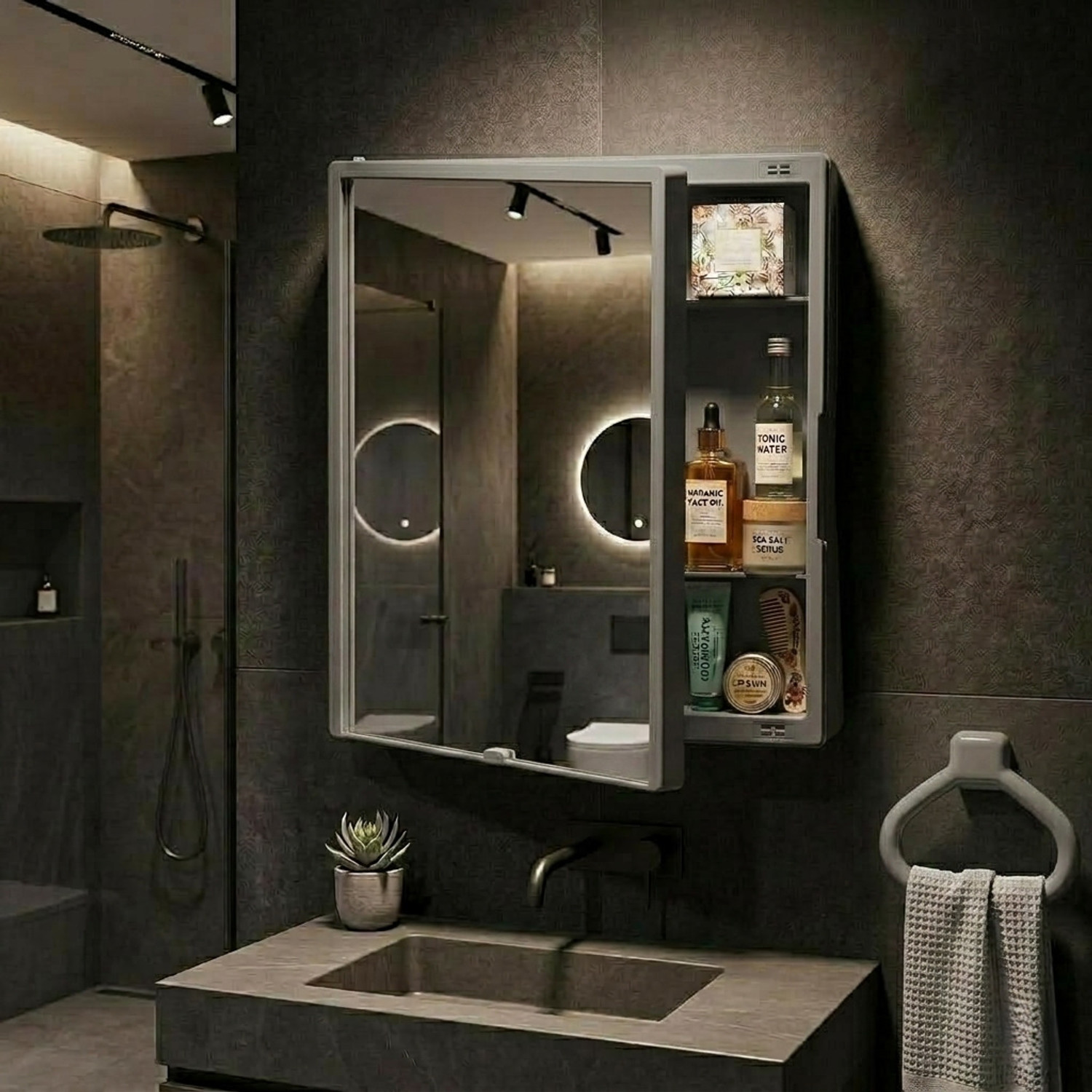 Image of KALIORA Square Bathroom Cabinet with Mirror - 360 Rotating | Wall Mounted Storage | Plastic Wall Shelf (Number of Shelves - 3, White)