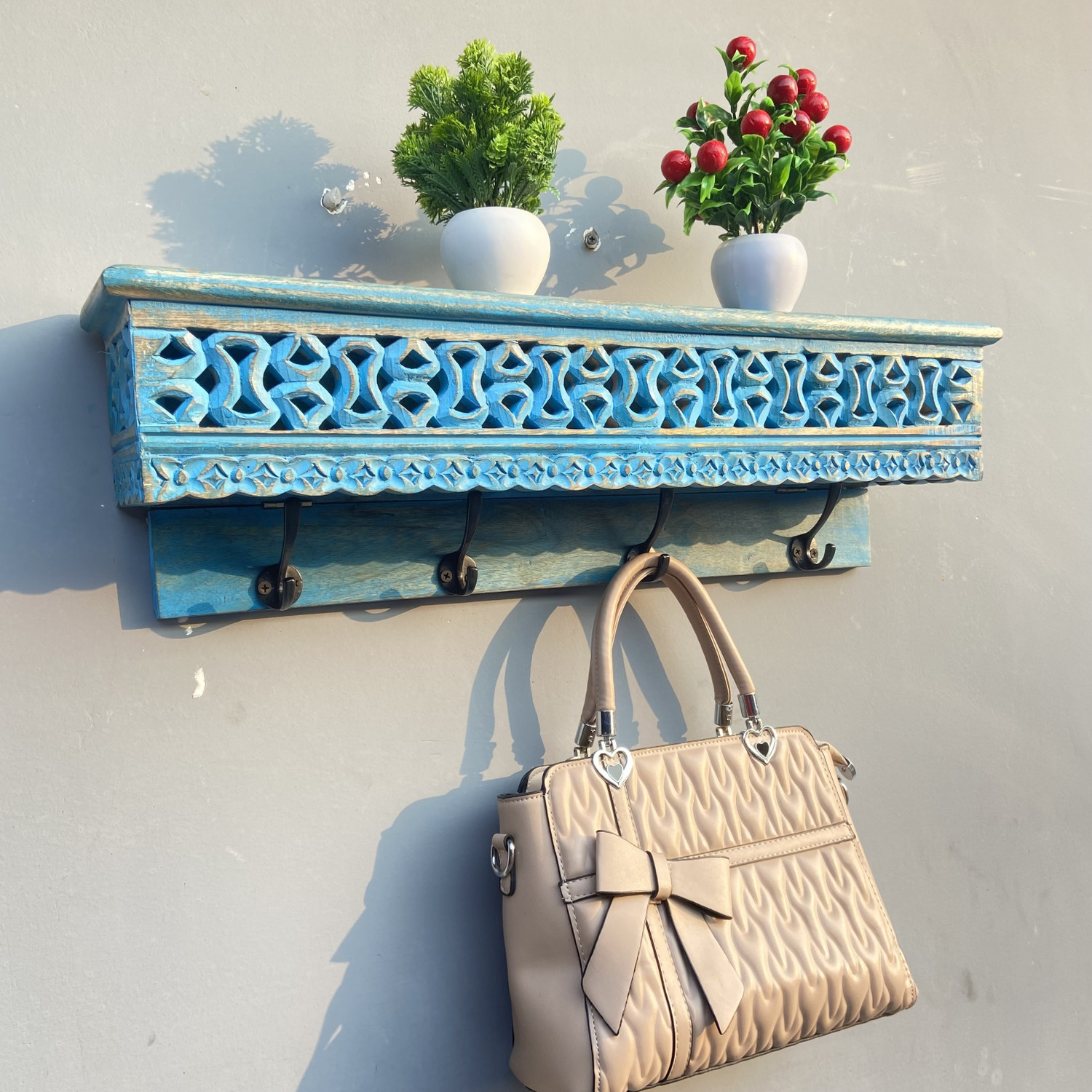 Image of ONLINECRAFTS Wooden Wall Shelf (Number of Shelves - 1, Clear, White)