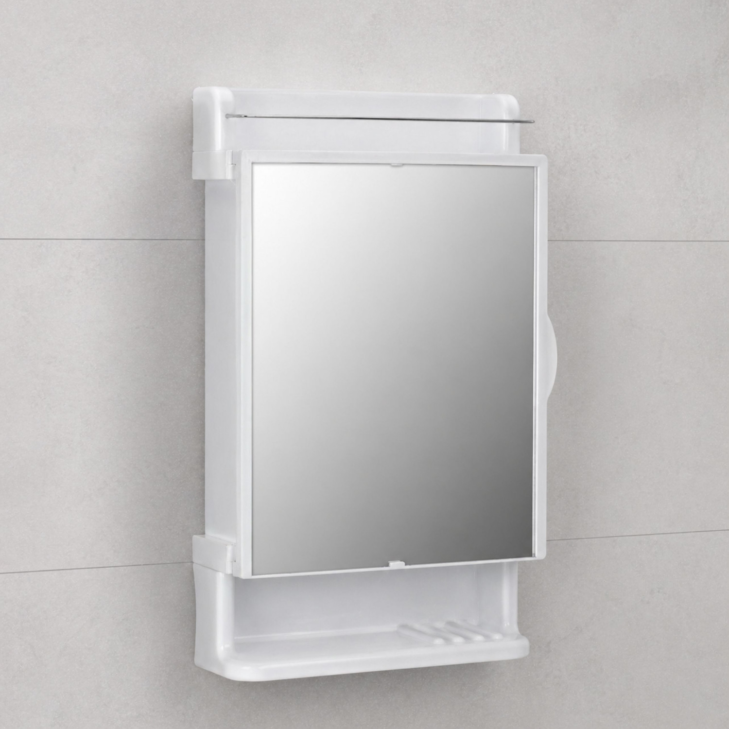 Image of KALIORA Square Bathroom Cabinet with Mirror - 360 Rotating | Wall Mounted Storage | Plastic Wall Shelf (Number of Shelves - 3, White)